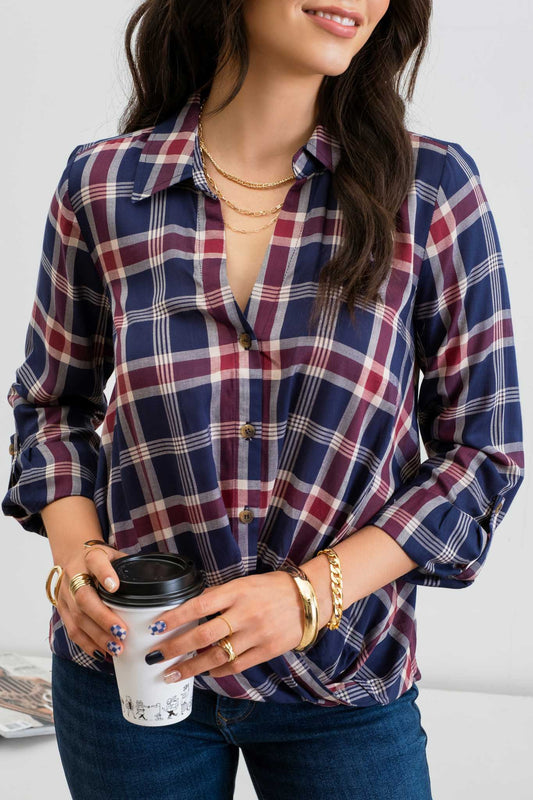 Plaid Button Down Wrap Front Top
