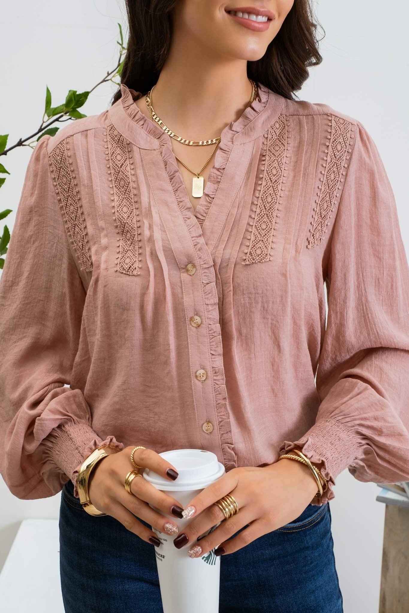 The Chloee Button Up Split Neck Top