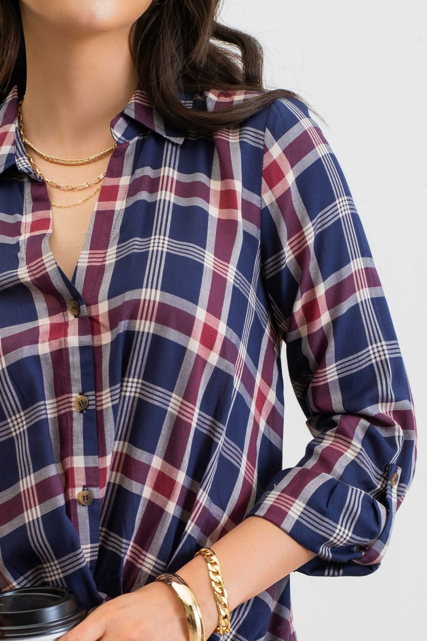 Plaid Button Down Wrap Front Top
