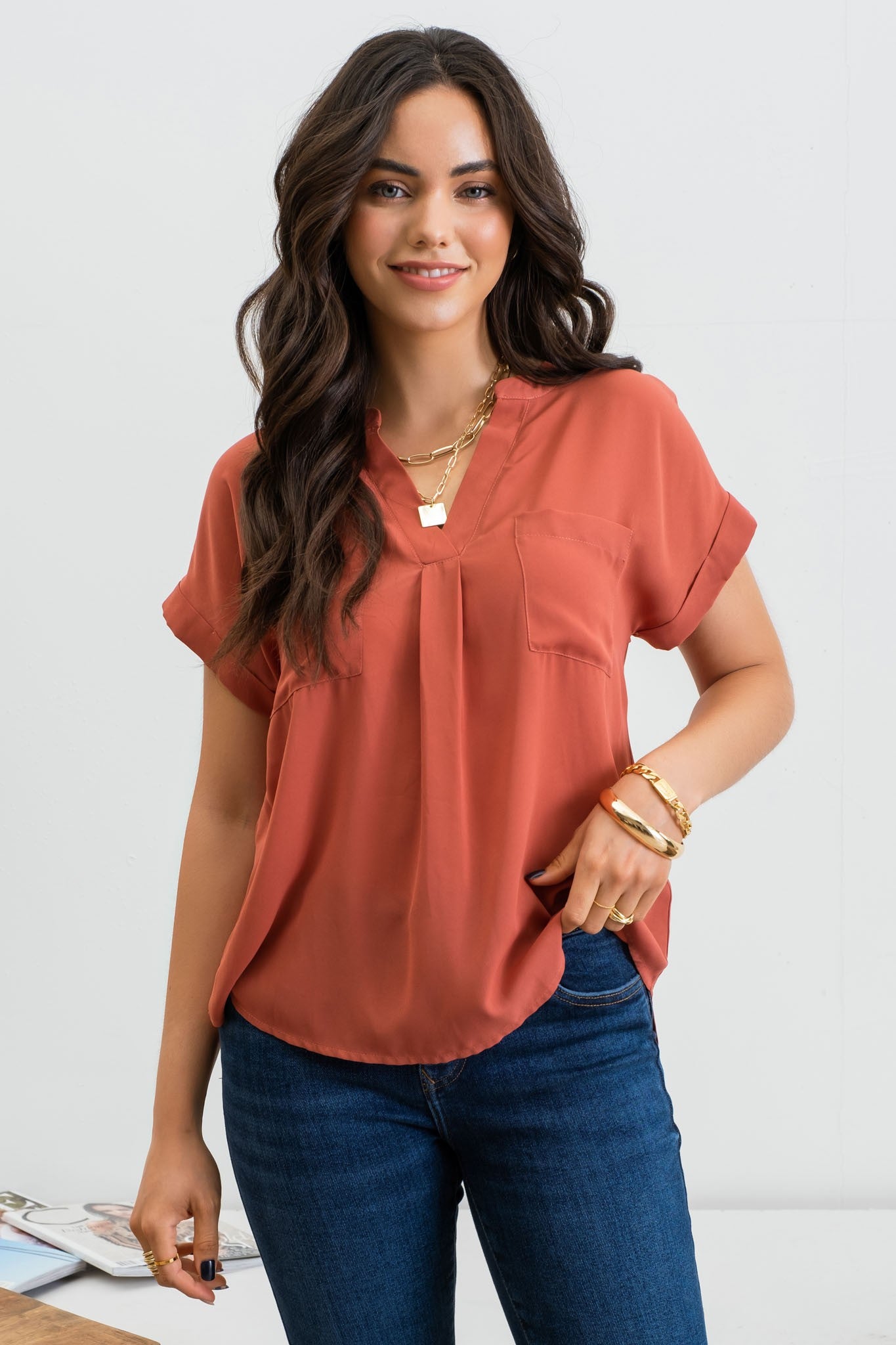 Evelyn Split Neck Top
