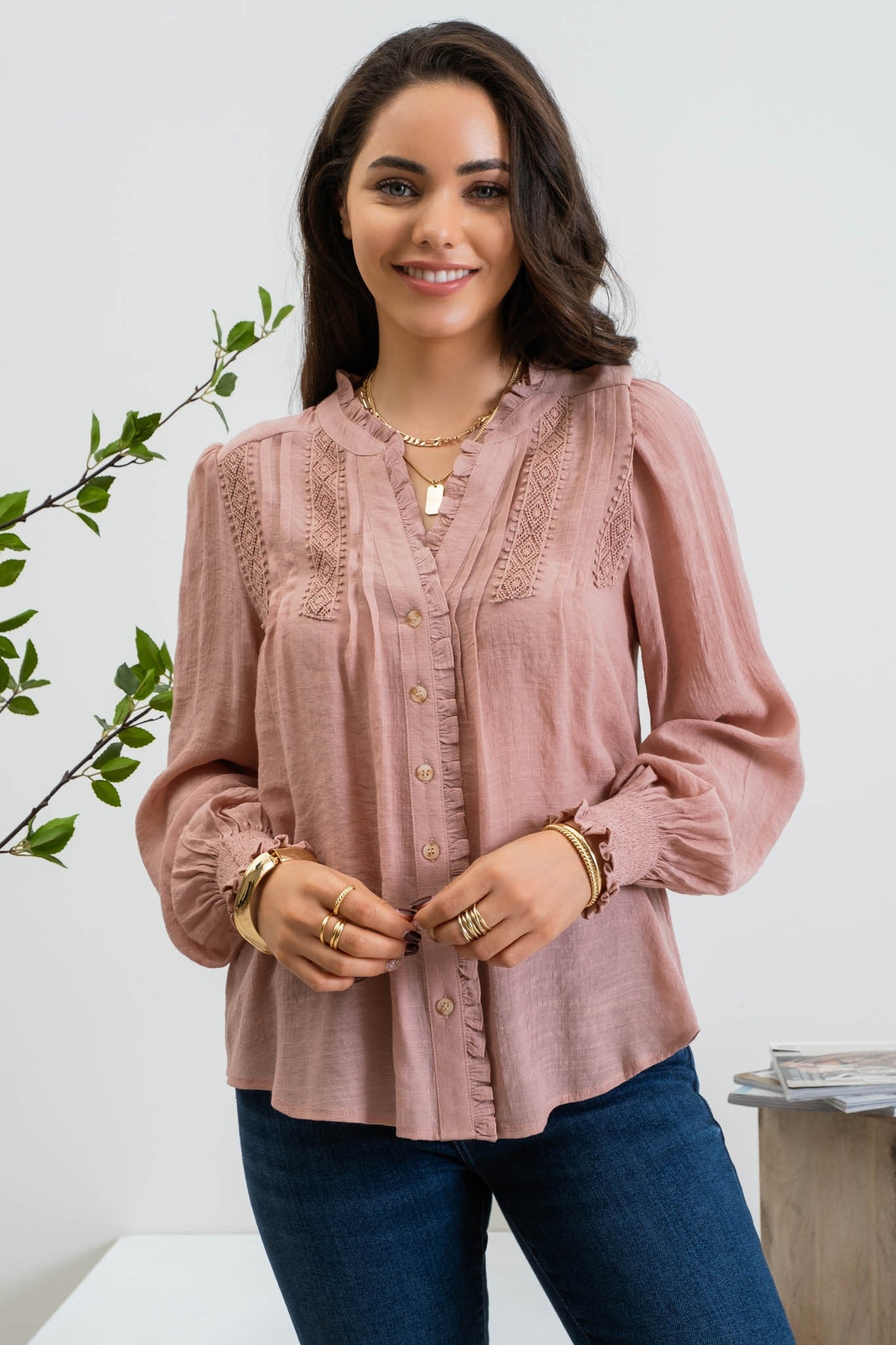 The Chloee Button Up Split Neck Top