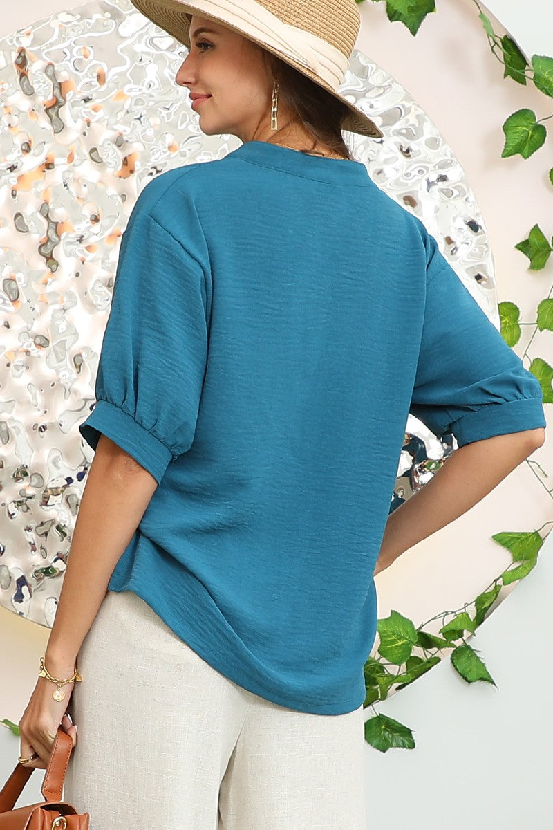 Johnny Collars Shirred Blouse Top