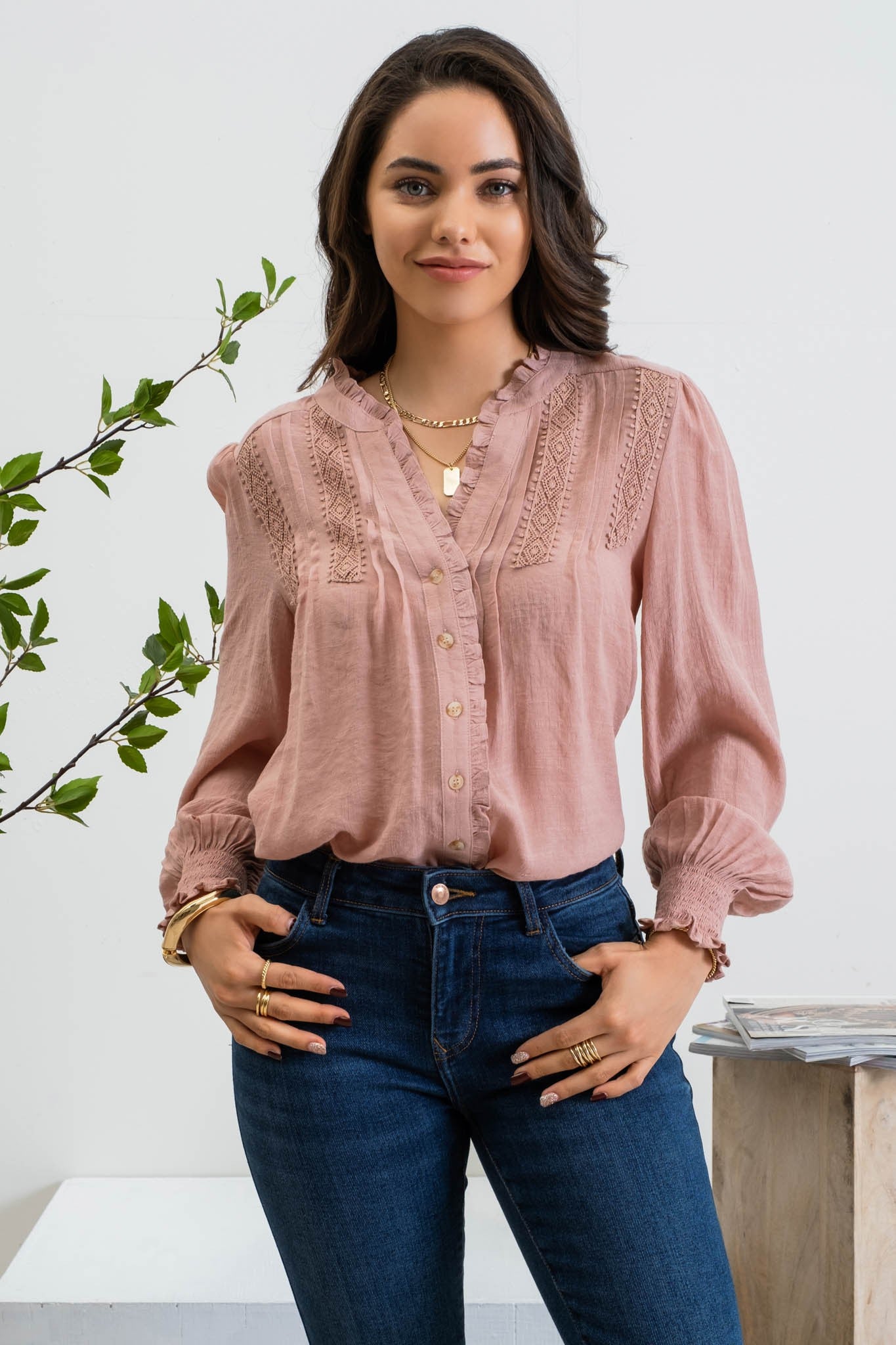 The Chloee Button Up Split Neck Top