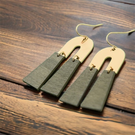 U Metal Wood Drop Earrings
