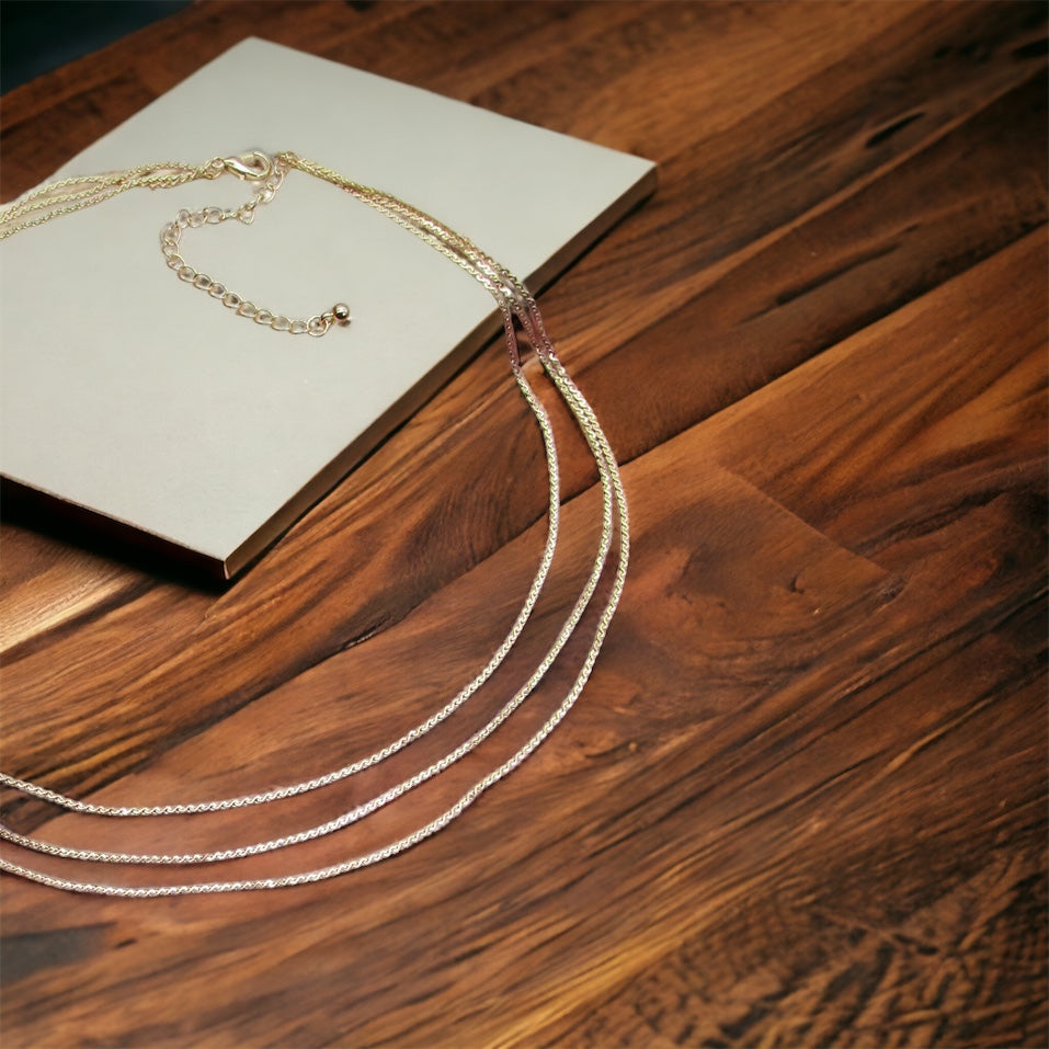Triple Layer Thin Flat Chain Necklace