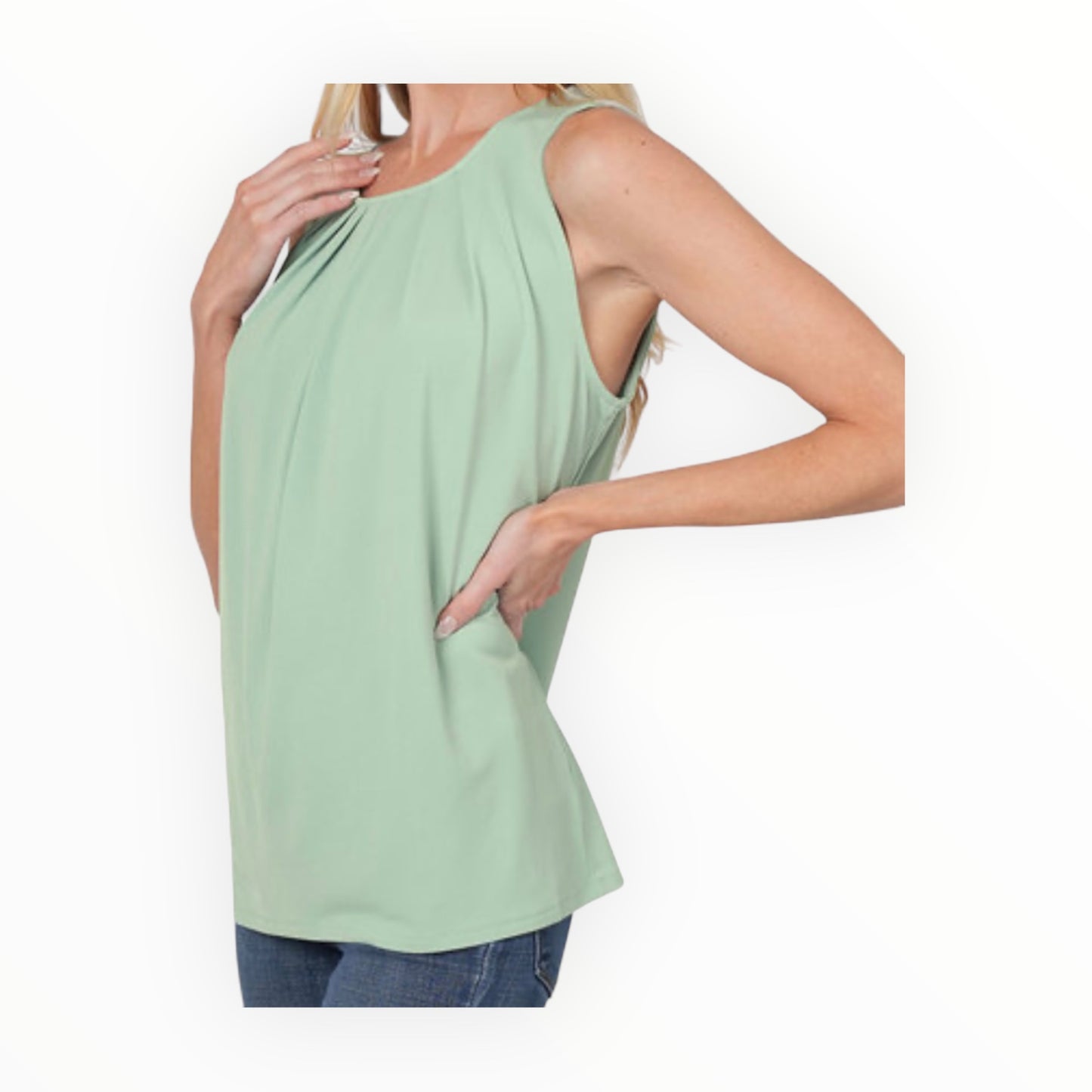 Sleeveless Front Neck Pleat Top