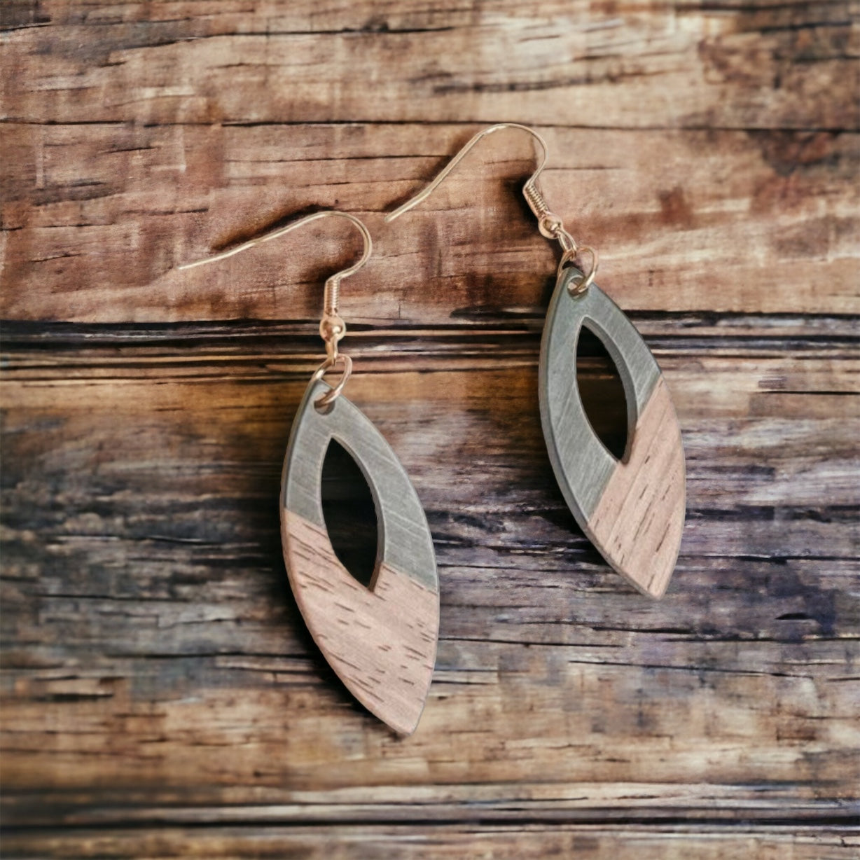 Wooden Oval Drop Earrings