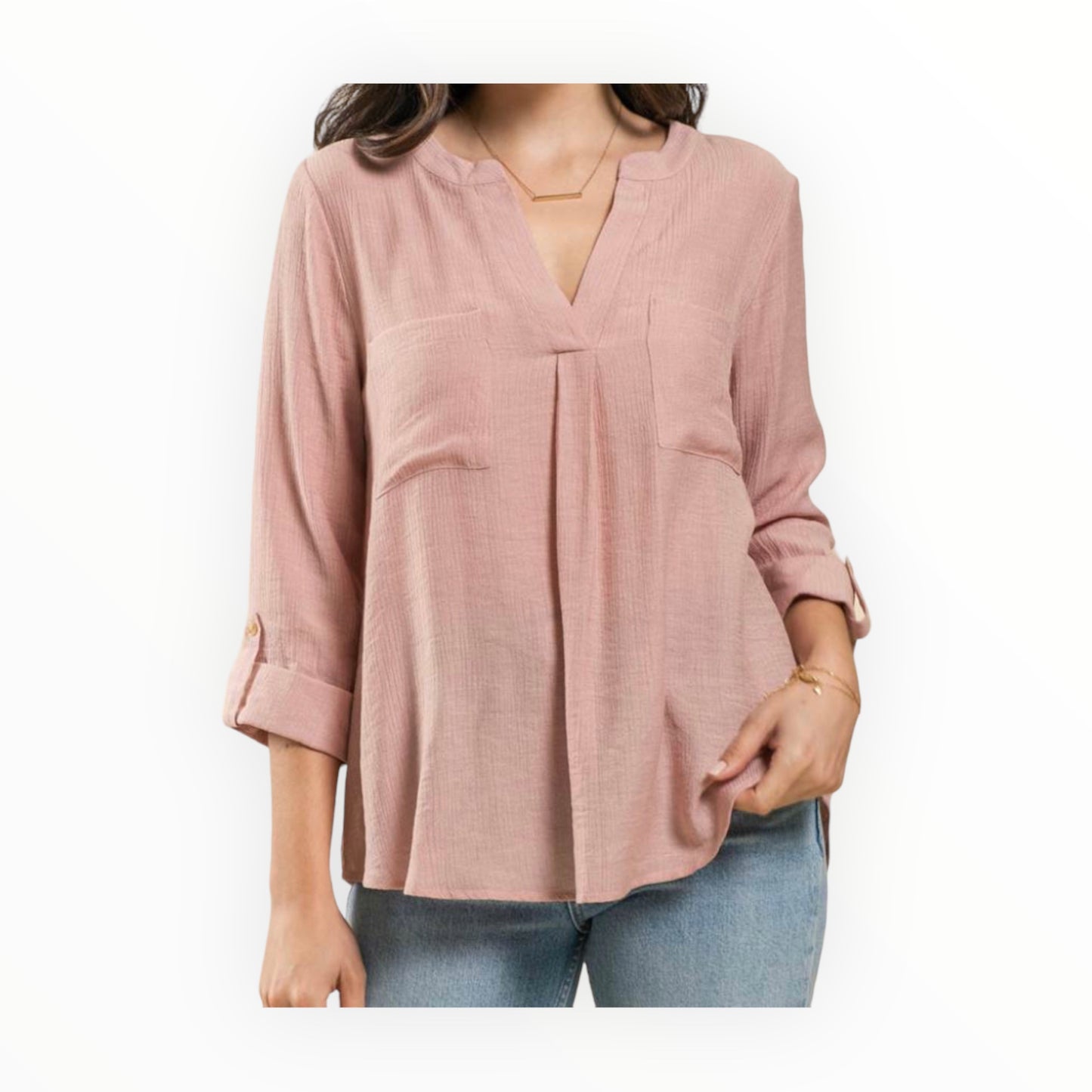 The Sloane Double Chest Pocket Woven Top