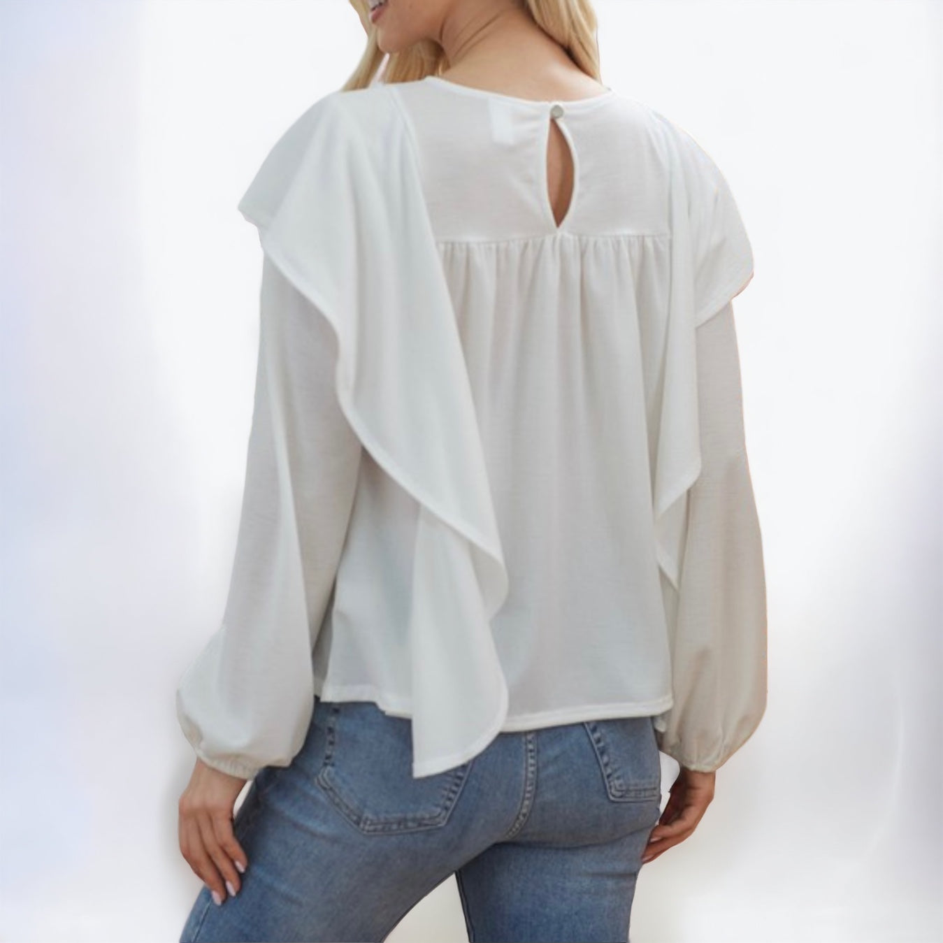 Draped Ruffle Longsleeve Top
