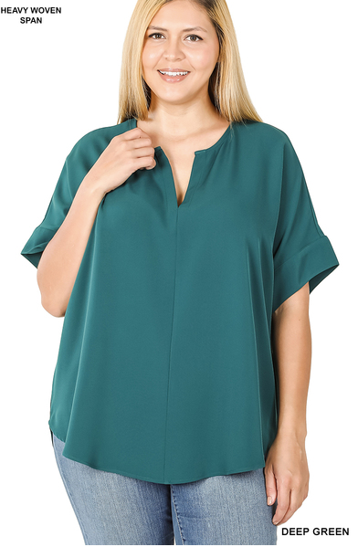 The Luna Curvy Split Neck Short Sleeve Top