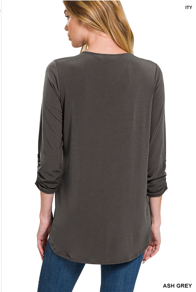 The Rosa ITY Front Zip 3/4 Sleeve Top