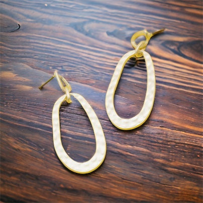 Hammered Oval Double Link Earrings