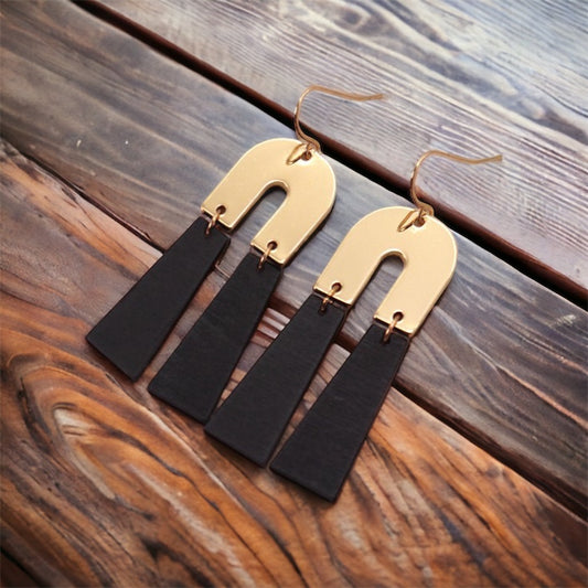 U Metal Wood Drop Earrings