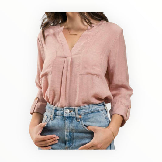 The Sloane Double Chest Pocket Woven Top