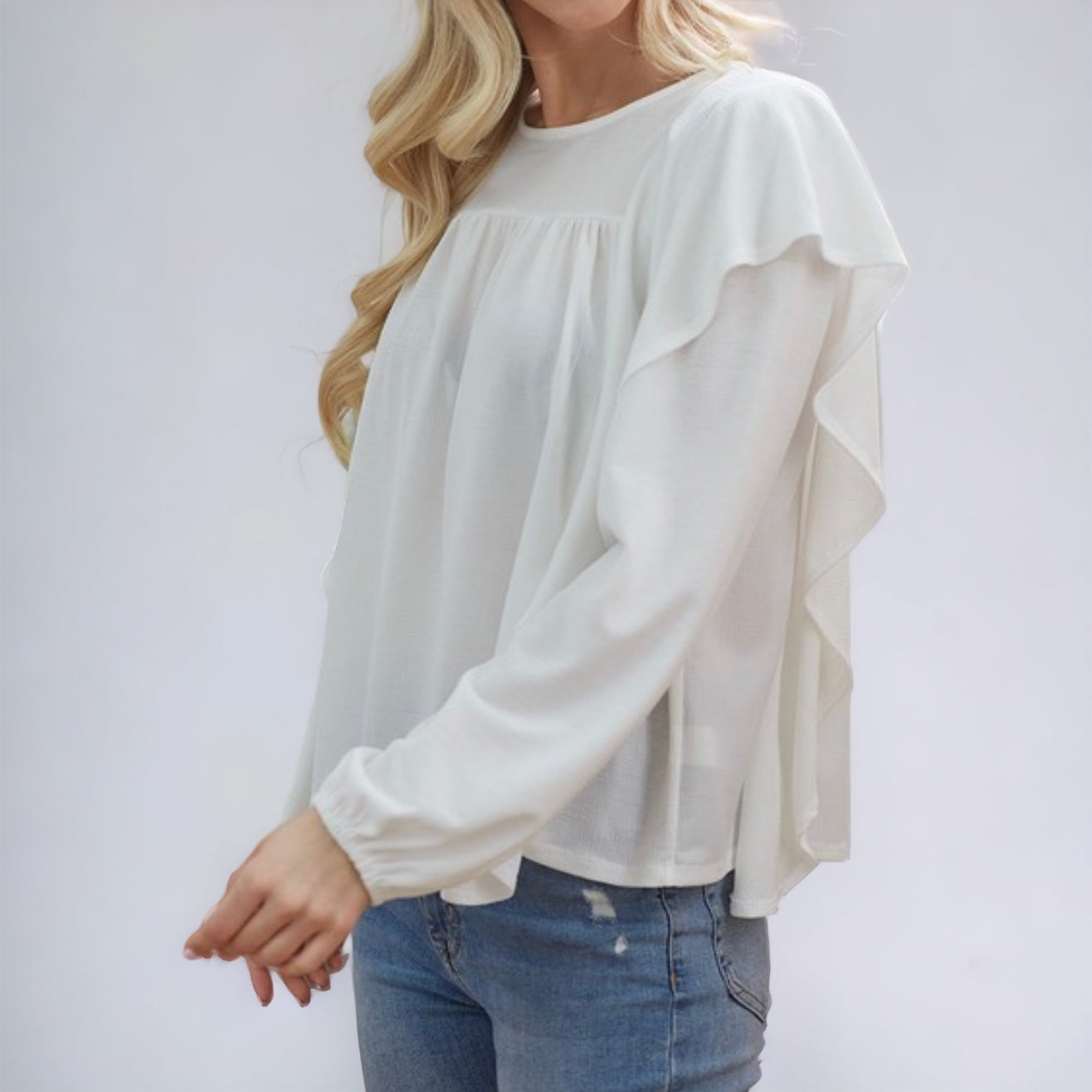 Draped Ruffle Longsleeve Top