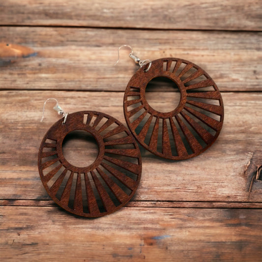 Round Wood Cutout Earrings