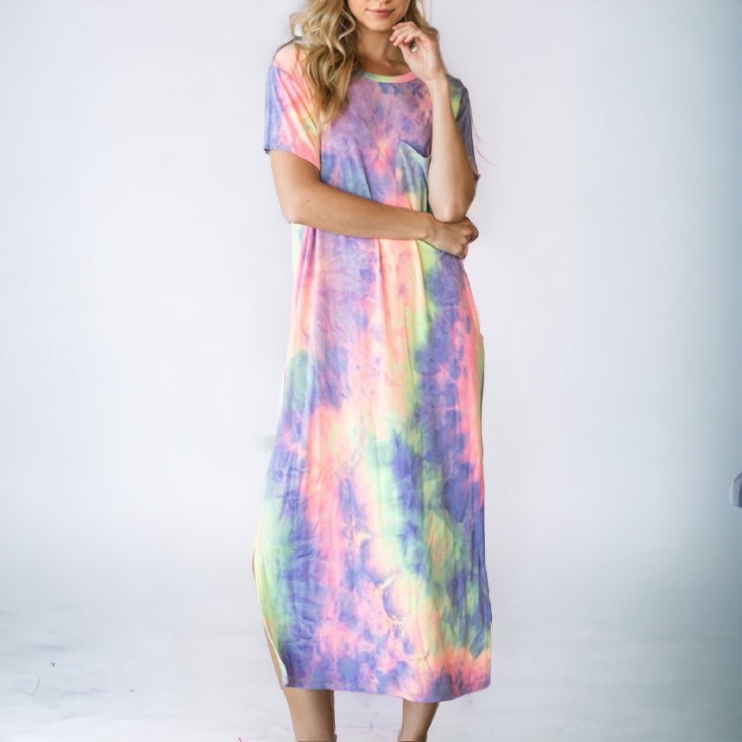 Tie Dye Maxi Dress with Patch Pocket