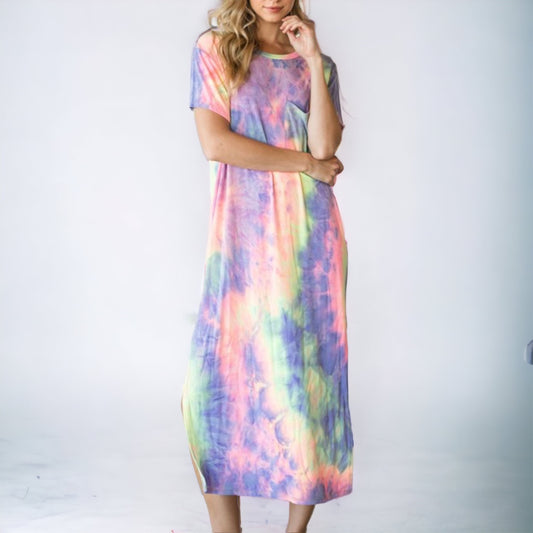 Tie Dye Maxi Dress with Patch Pocket