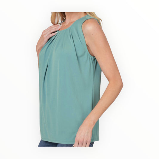 Sleeveless Front Neck Pleat Top