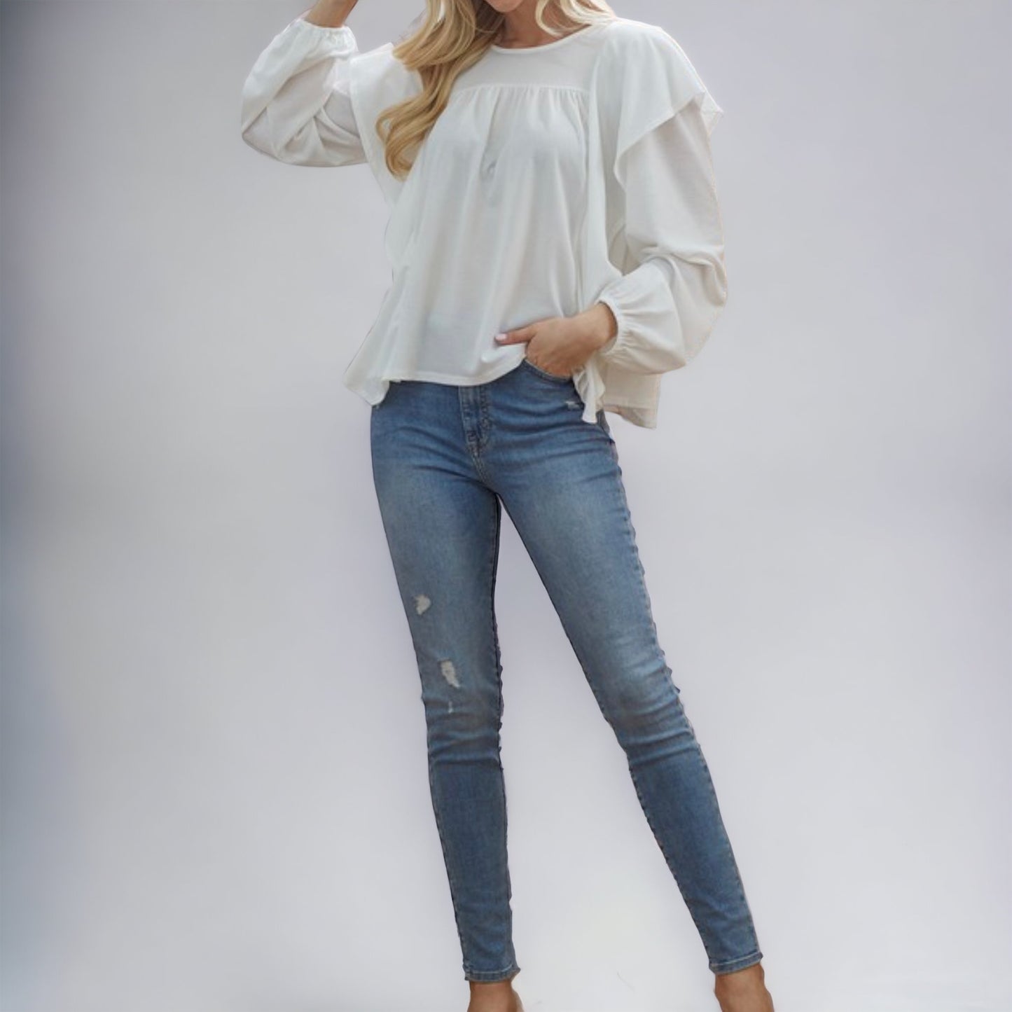 Draped Ruffle Longsleeve Top
