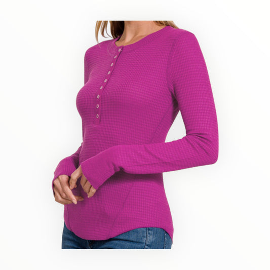 Henley Snap Waffle Top