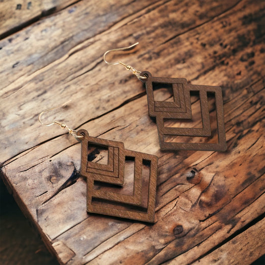 Geometric Wood Drop Earrings